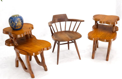 EstablishedLines Pair of Organic Shape Thick Solid Walnut Slabs Step End Side Tables