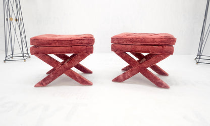 EstablishedLines Pair of Red Brick X Base Billy Baldwin Mid Century Modern Window Benches MINT!