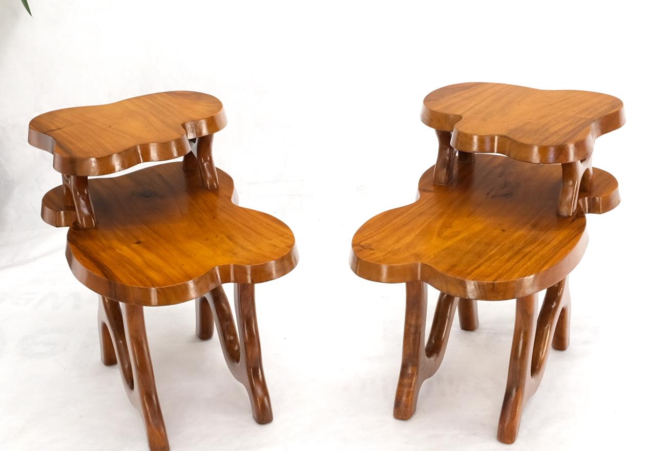 EstablishedLines Pair of Organic Shape Thick Solid Walnut Slabs Step End Side Tables