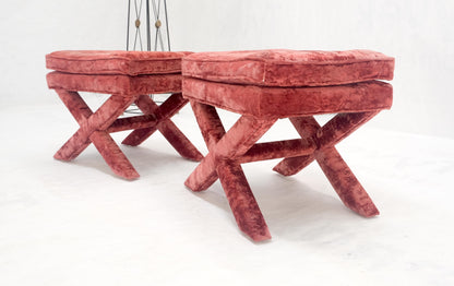 EstablishedLines Pair of Red Brick X Base Billy Baldwin Mid Century Modern Window Benches MINT!