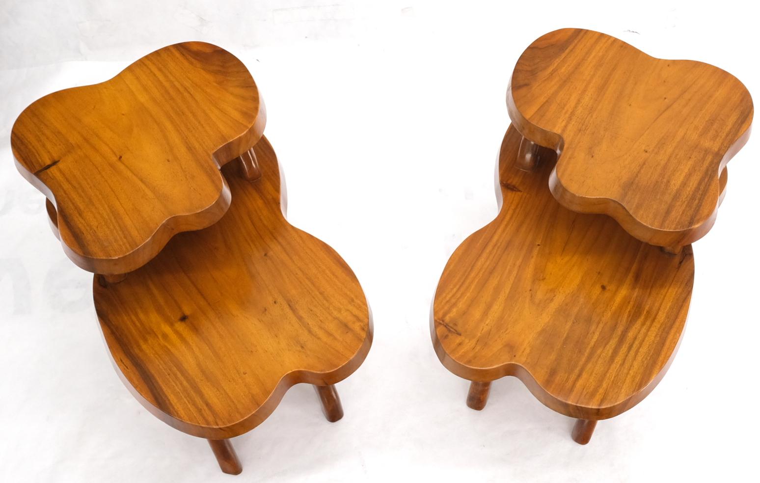 EstablishedLines Pair of Organic Shape Thick Solid Walnut Slabs Step End Side Tables