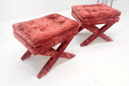 EstablishedLines Pair of Red Brick X Base Billy Baldwin Mid Century Modern Window Benches MINT!