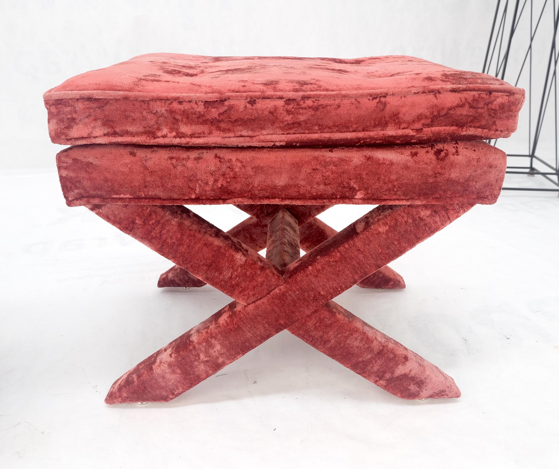 EstablishedLines Pair of Red Brick X Base Billy Baldwin Mid Century Modern Window Benches MINT!