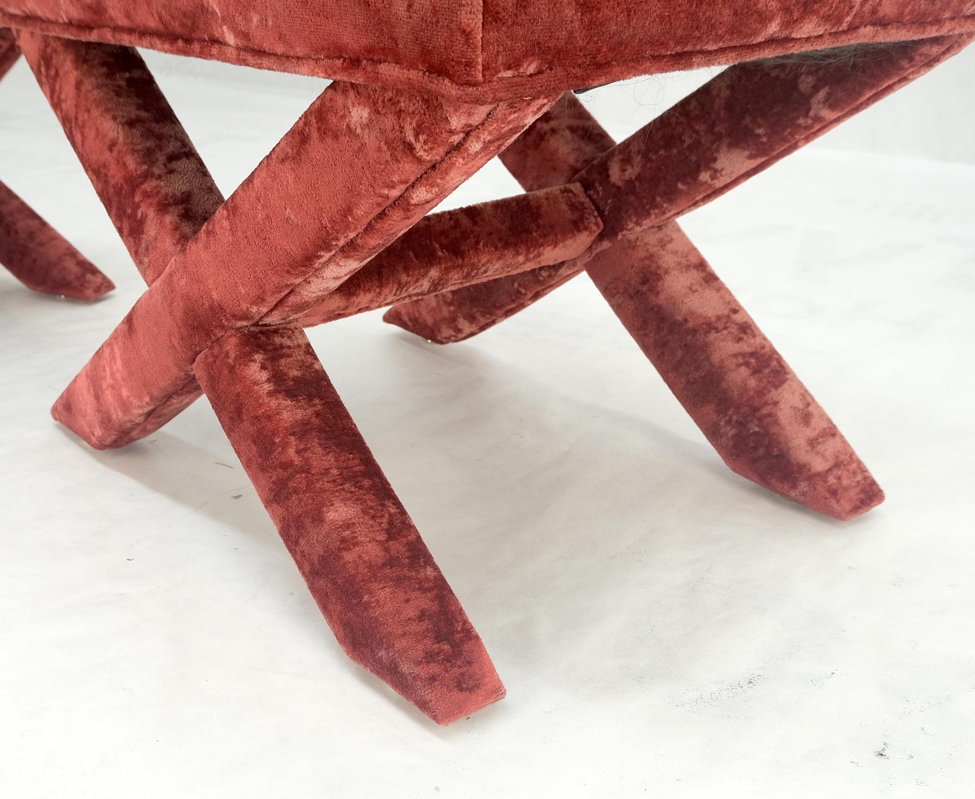 EstablishedLines Pair of Red Brick X Base Billy Baldwin Mid Century Modern Window Benches MINT!