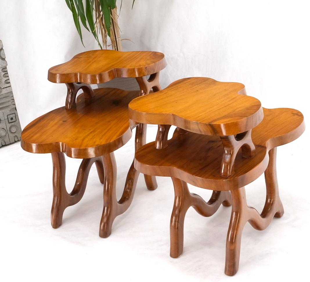 EstablishedLines Pair of Organic Shape Thick Solid Walnut Slabs Step End Side Tables