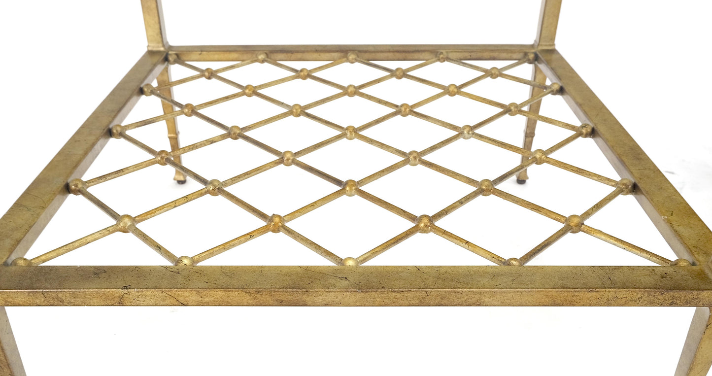 EstablishedLines Pair of Square Glass Top Gold Gilt Metal Glass Top End Tables Stands MINT!