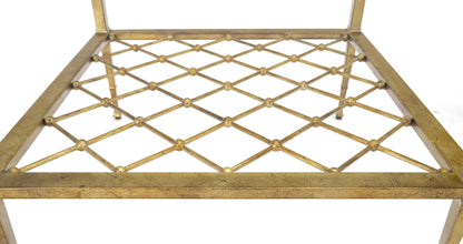 EstablishedLines Pair of Square Glass Top Gold Gilt Metal Glass Top End Tables Stands MINT!