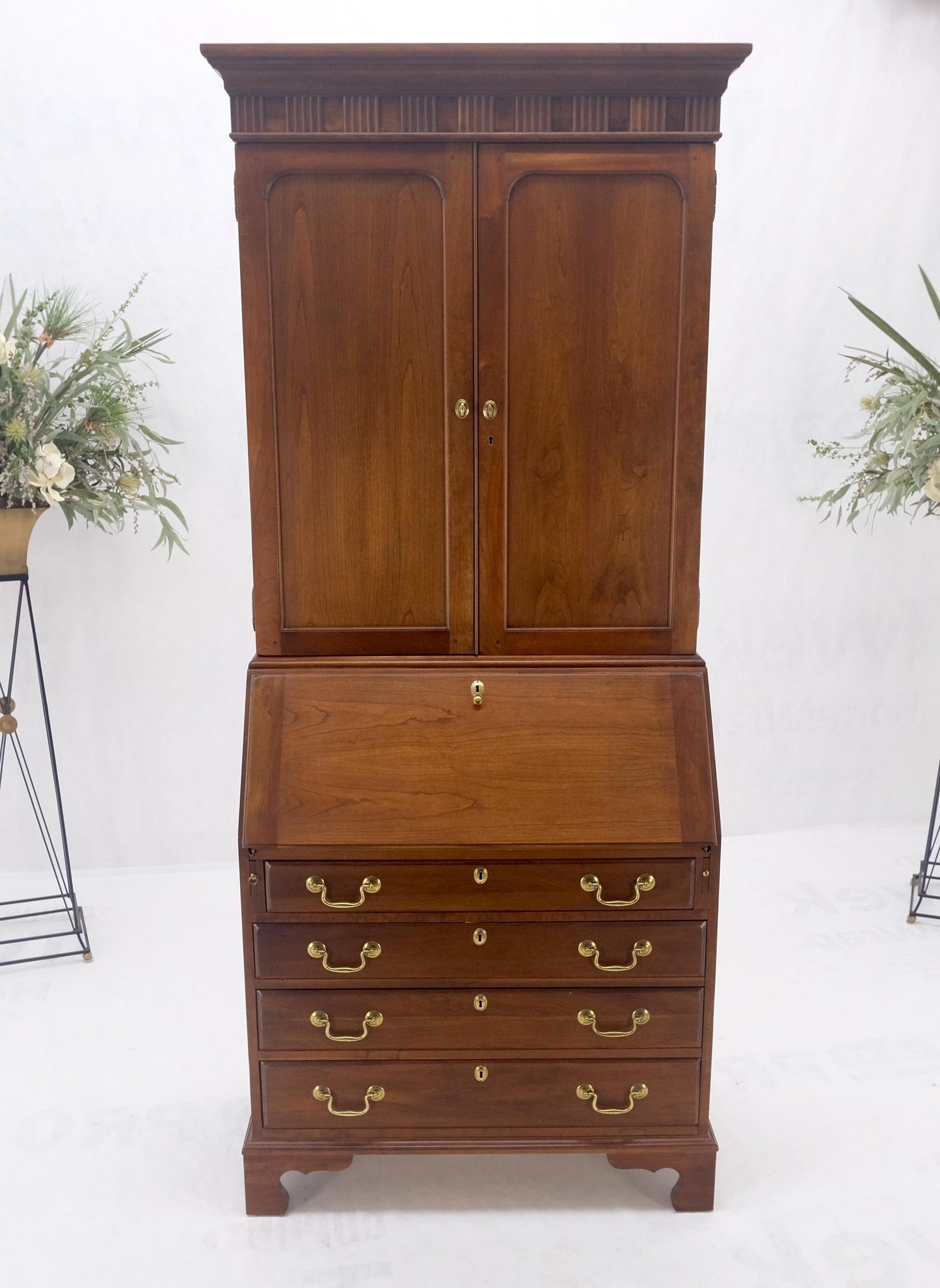 Solid Cherry Multi Compartment Drop Front Secretary Desk w/ Drawer File Cabinet