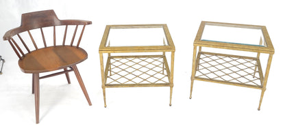 EstablishedLines Pair of Square Glass Top Gold Gilt Metal Glass Top End Tables Stands MINT!