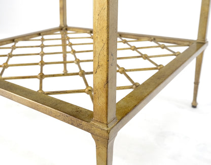 EstablishedLines Pair of Square Glass Top Gold Gilt Metal Glass Top End Tables Stands MINT!