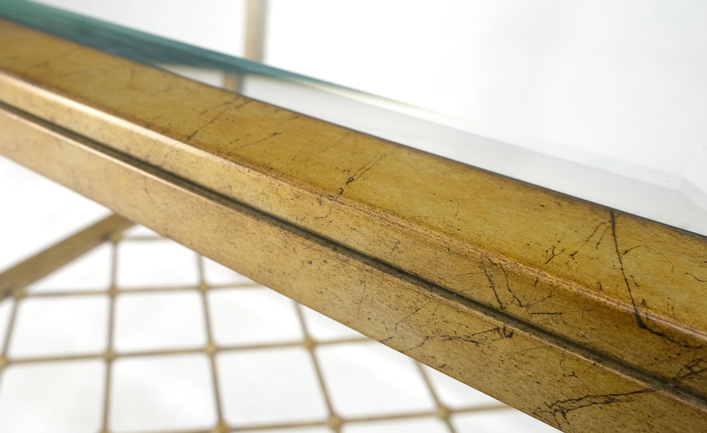 EstablishedLines Pair of Square Glass Top Gold Gilt Metal Glass Top End Tables Stands MINT!