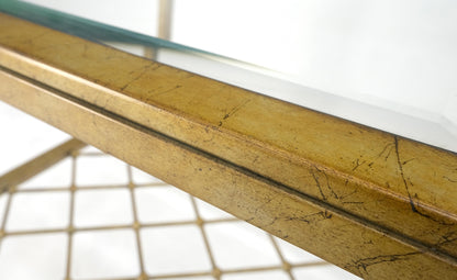 EstablishedLines Pair of Square Glass Top Gold Gilt Metal Glass Top End Tables Stands MINT!