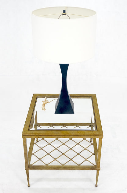 EstablishedLines Pair of Square Glass Top Gold Gilt Metal Glass Top End Tables Stands MINT!