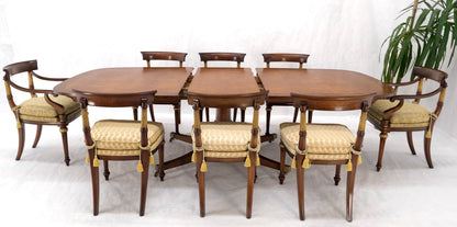 EstablishedLines Single Pedestal One Leaf Oval Banded Dining Table 8 Regency Chairs Set MINT!