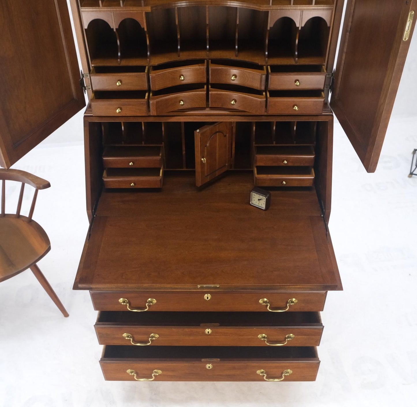 Solid Cherry Multi Compartment Drop Front Secretary Desk w/ Drawer File Cabinet