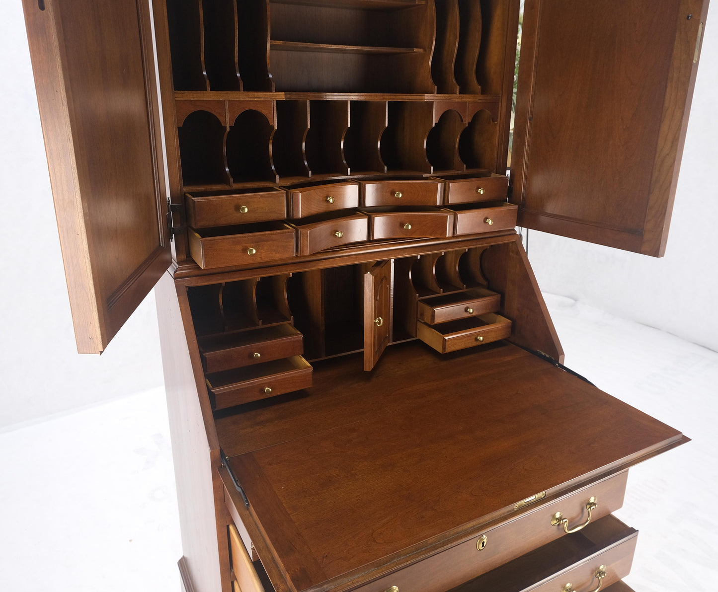 Solid Cherry Multi Compartment Drop Front Secretary Desk w/ Drawer File Cabinet