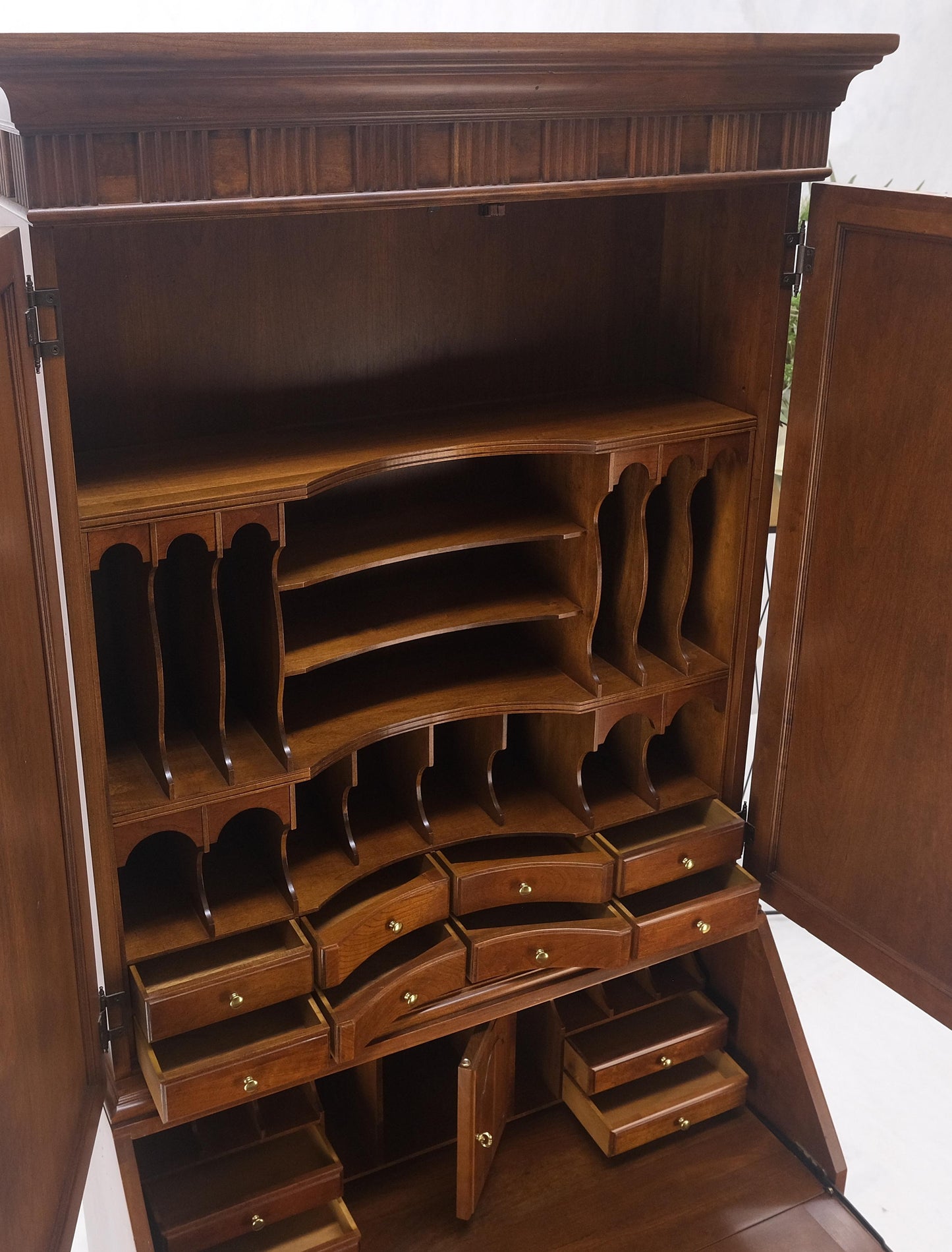 Solid Cherry Multi Compartment Drop Front Secretary Desk w/ Drawer File Cabinet