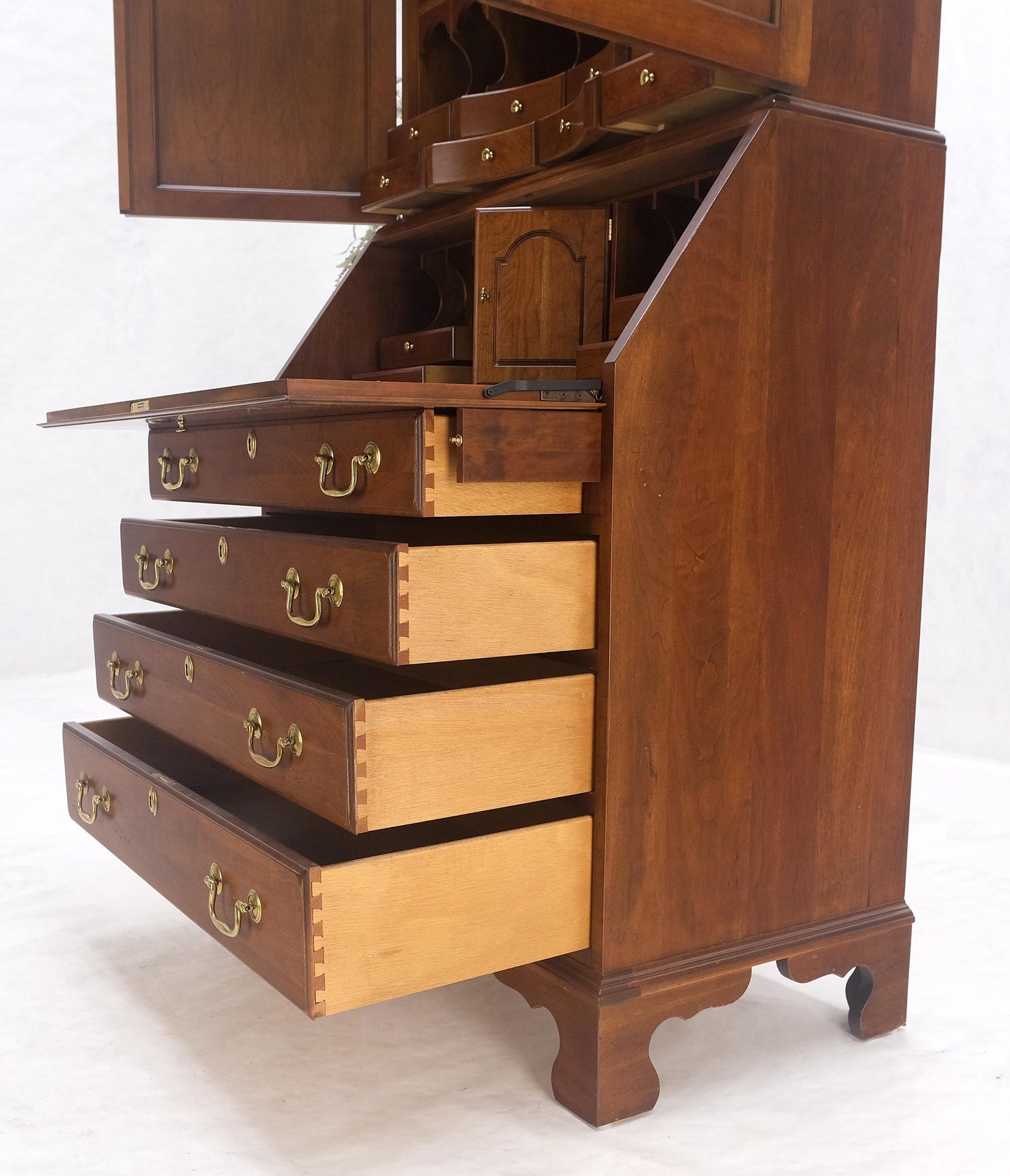 Solid Cherry Multi Compartment Drop Front Secretary Desk w/ Drawer File Cabinet