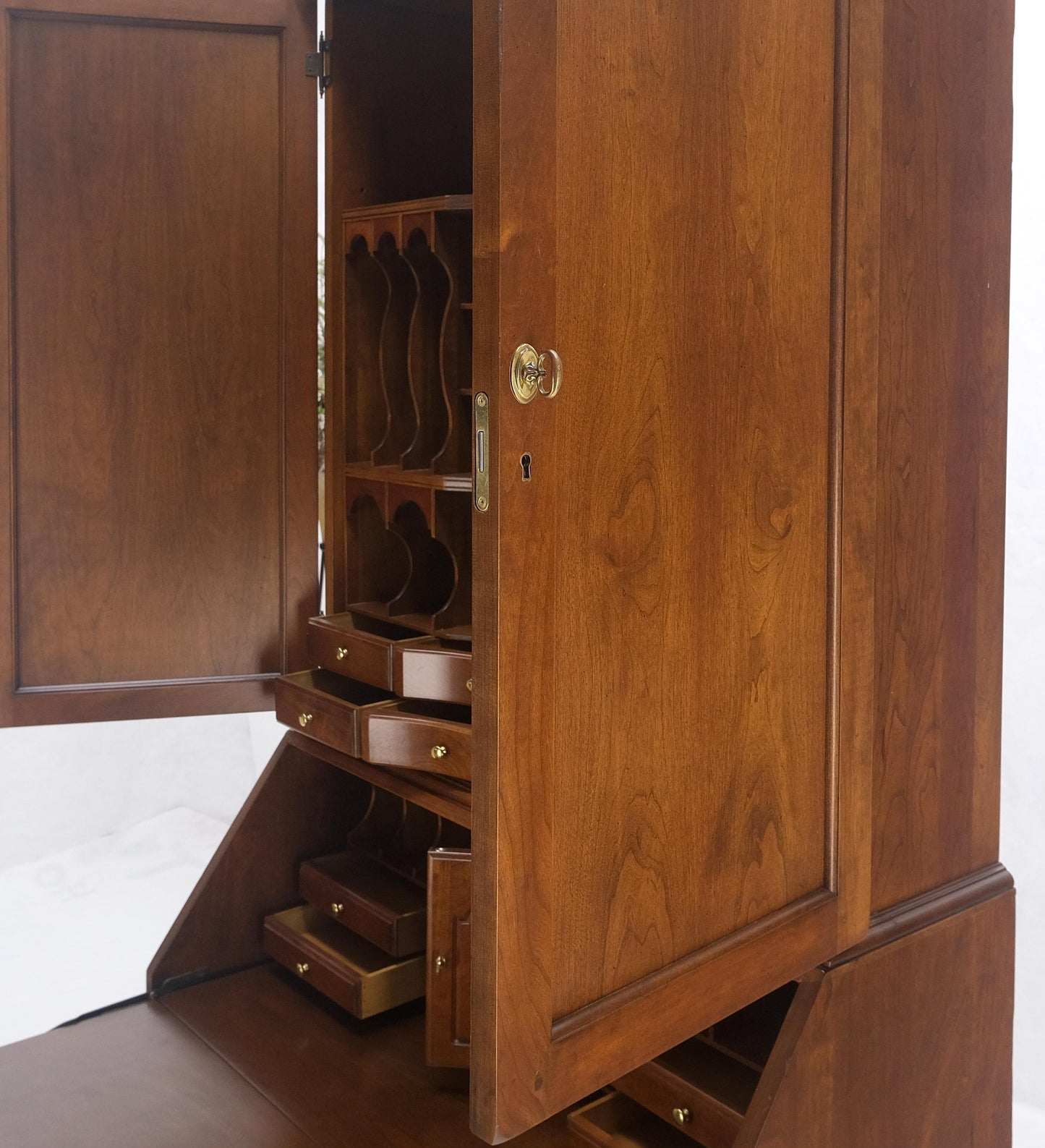 Solid Cherry Multi Compartment Drop Front Secretary Desk w/ Drawer File Cabinet