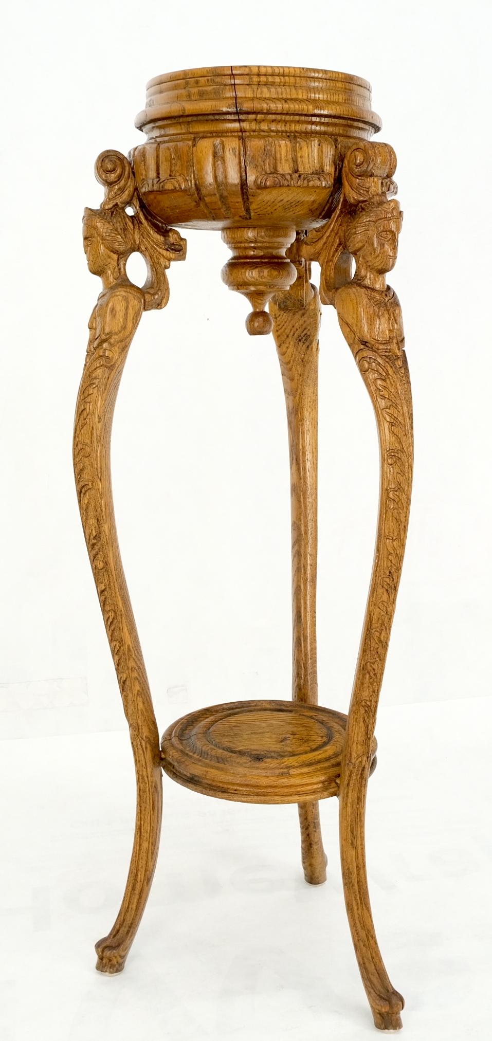 EstablishedLines Antique Carved Oak Tripod Tri legged Plant Stand
