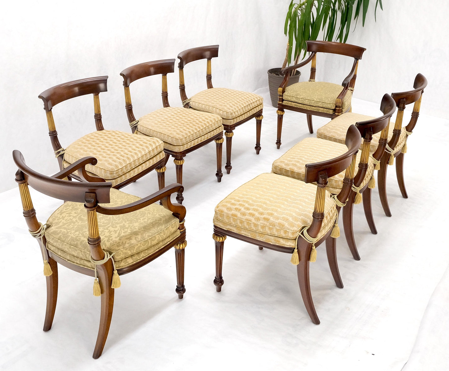 EstablishedLines Single Pedestal One Leaf Oval Banded Dining Table 8 Regency Chairs Set MINT!