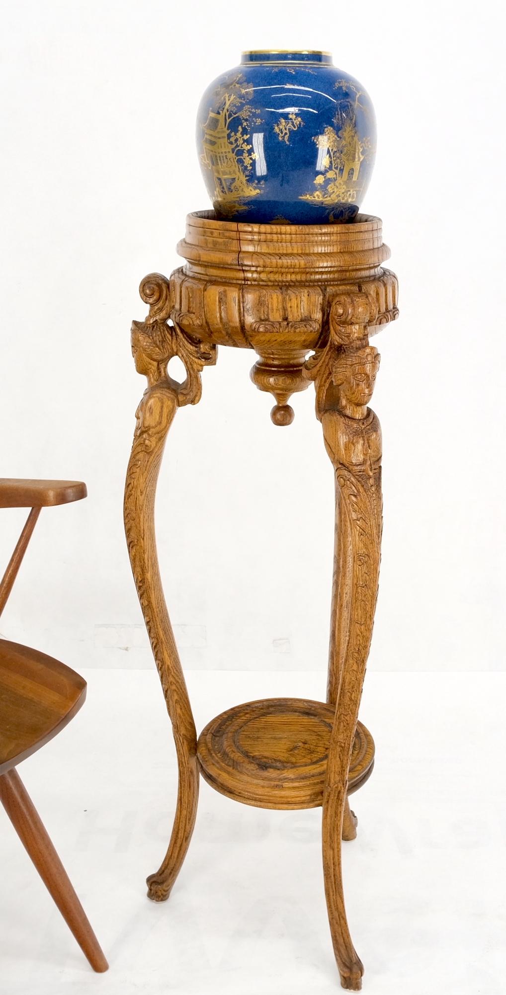 EstablishedLines Antique Carved Oak Tripod Tri legged Plant Stand