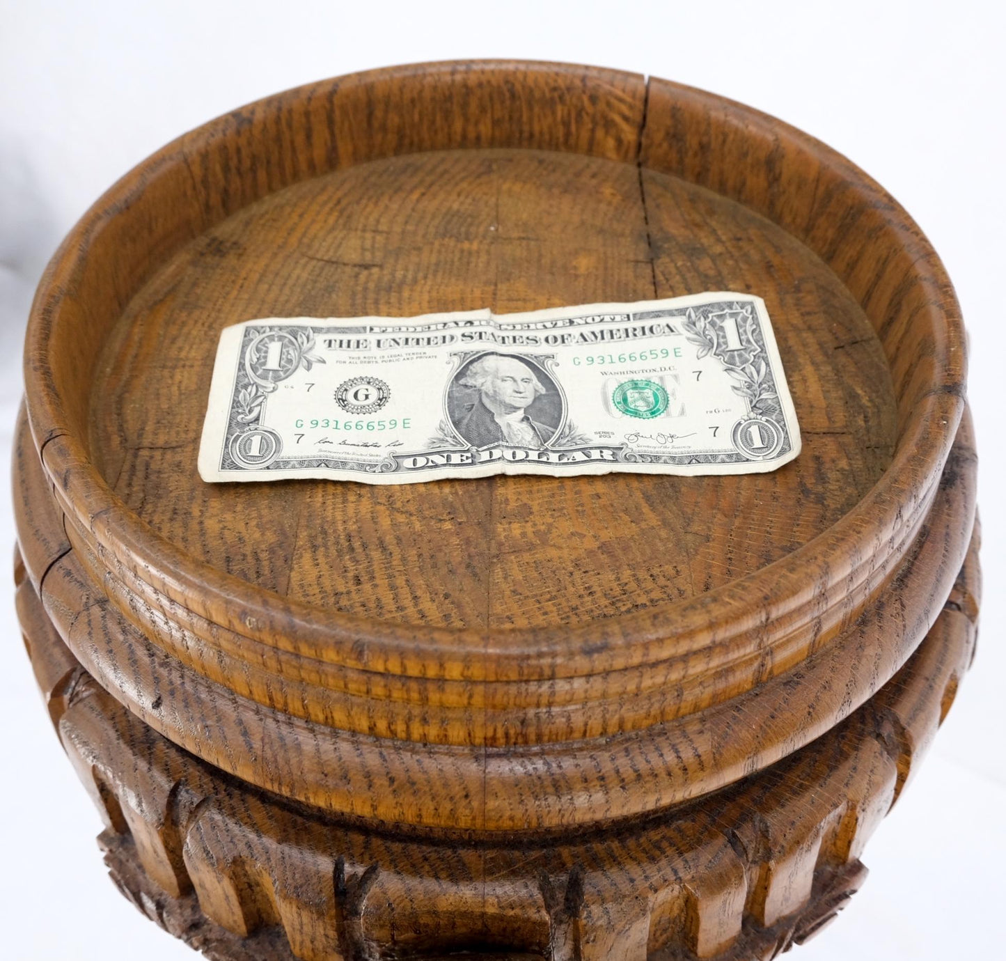 EstablishedLines Antique Carved Oak Tripod Tri legged Plant Stand