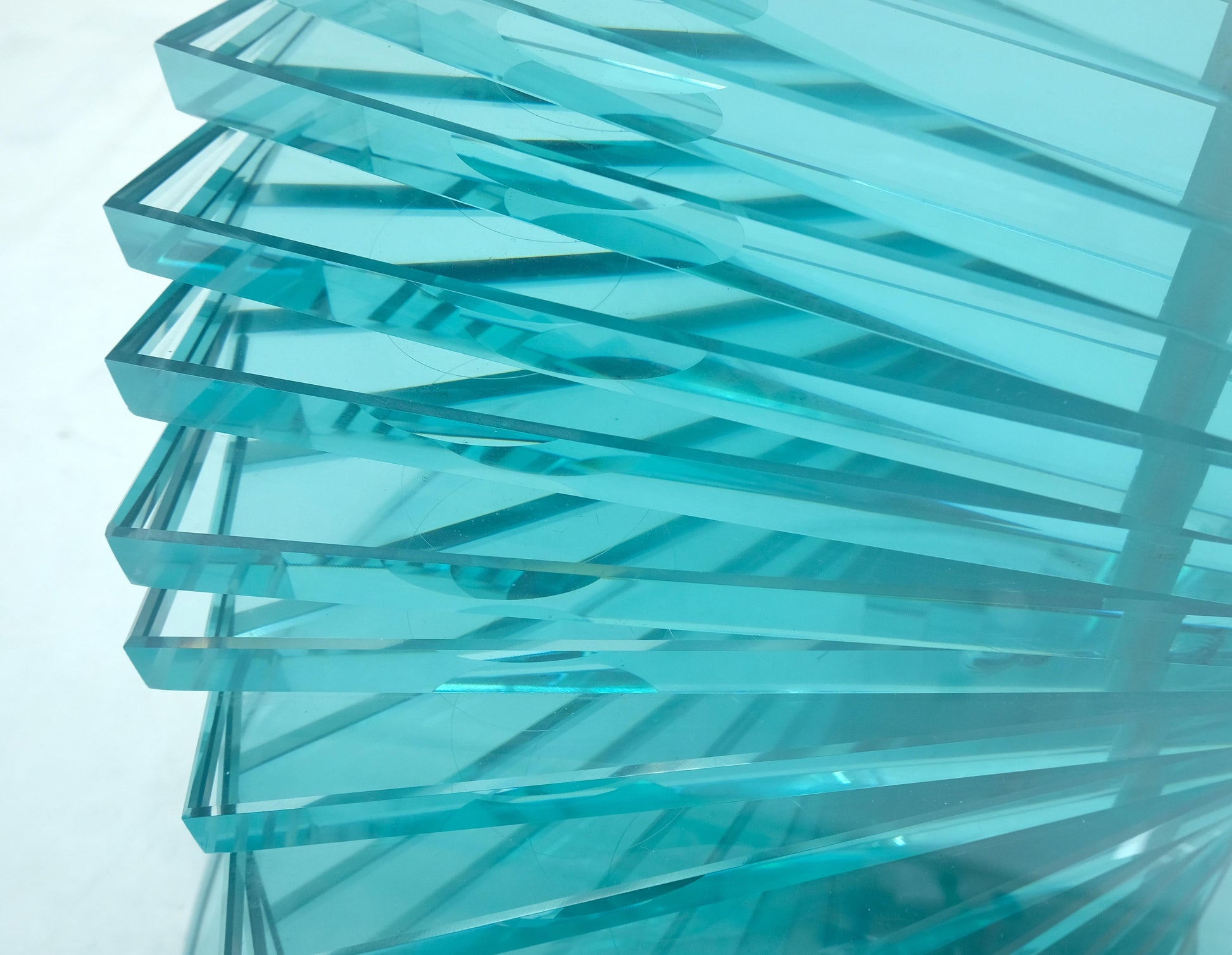 EstablishedLines Stacked Glass Fan Shape Base  Round Coffee Table Italian Post Modern Mid Century