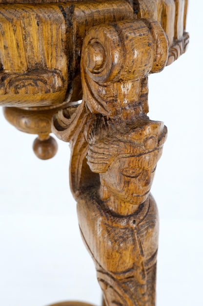 EstablishedLines Antique Carved Oak Tripod Tri legged Plant Stand