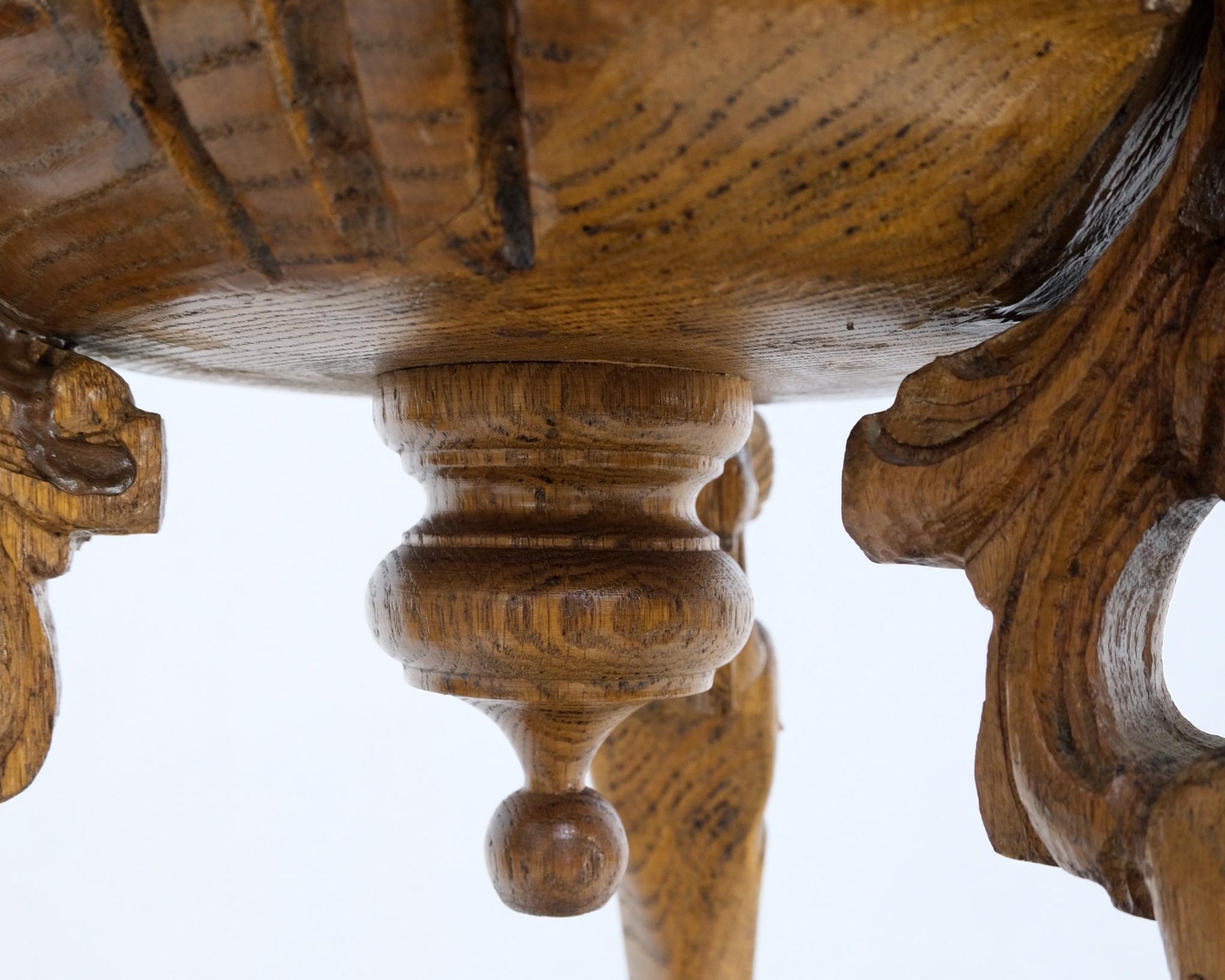 EstablishedLines Antique Carved Oak Tripod Tri legged Plant Stand