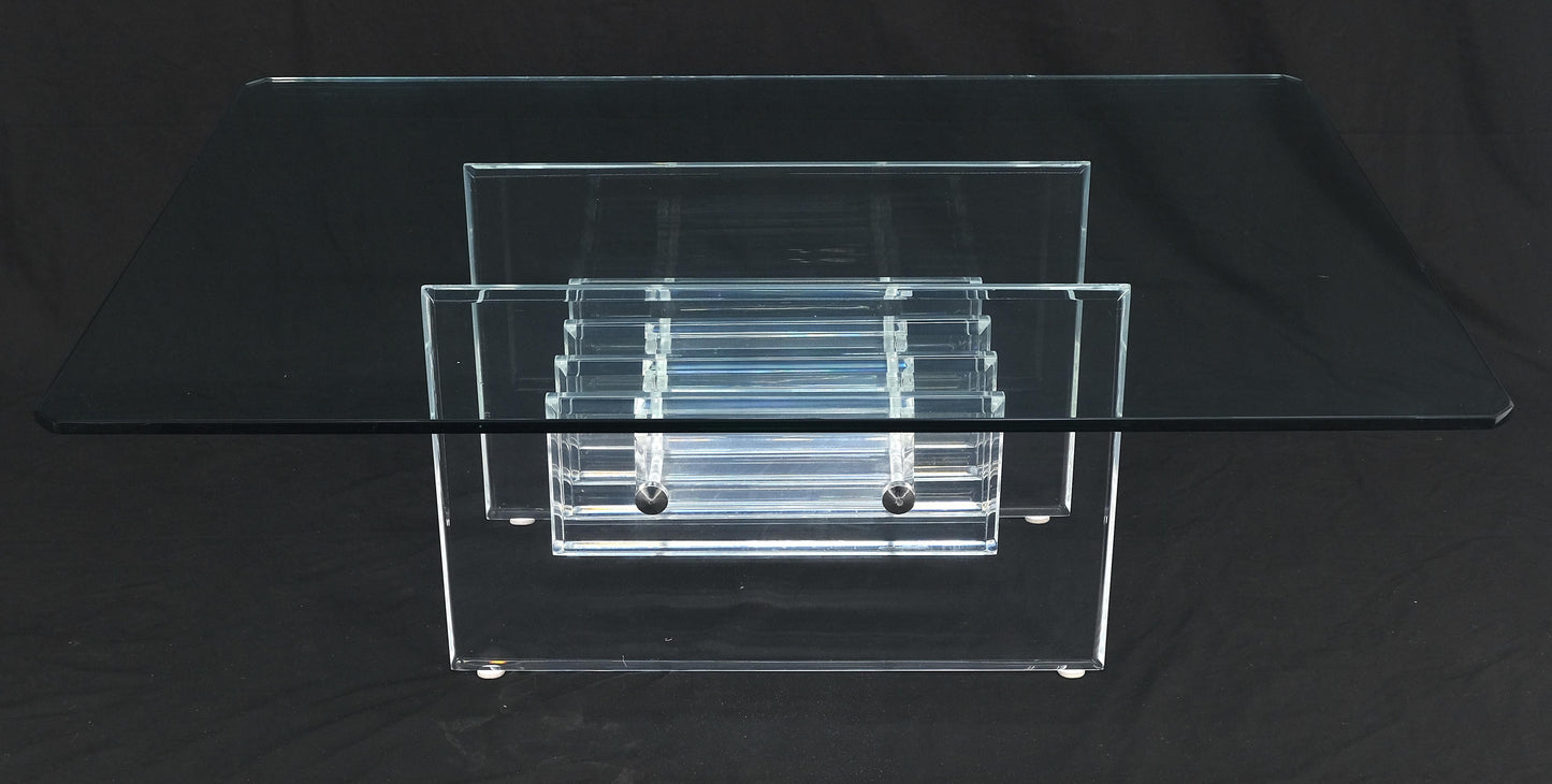 EstablishedLines Mid Century Thick Polished Lucite Rectangle Glass Top Coffee Center Table MINT!