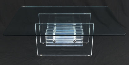 EstablishedLines Mid Century Thick Polished Lucite Rectangle Glass Top Coffee Center Table MINT!