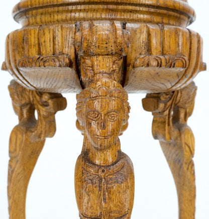 EstablishedLines Antique Carved Oak Tripod Tri legged Plant Stand