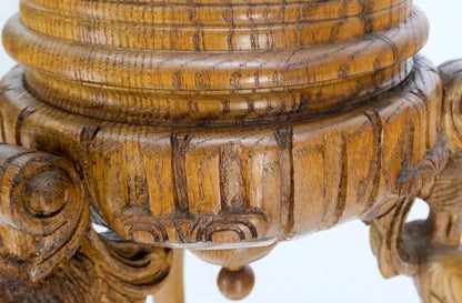 EstablishedLines Antique Carved Oak Tripod Tri legged Plant Stand