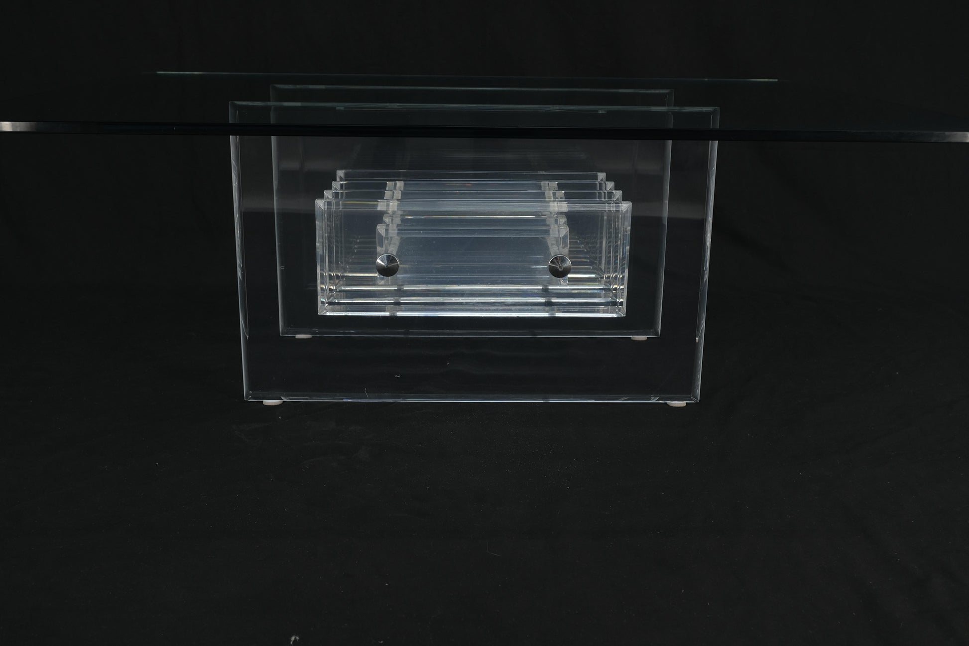 EstablishedLines Mid Century Thick Polished Lucite Rectangle Glass Top Coffee Center Table MINT!