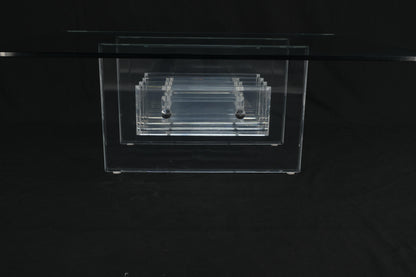 EstablishedLines Mid Century Thick Polished Lucite Rectangle Glass Top Coffee Center Table MINT!