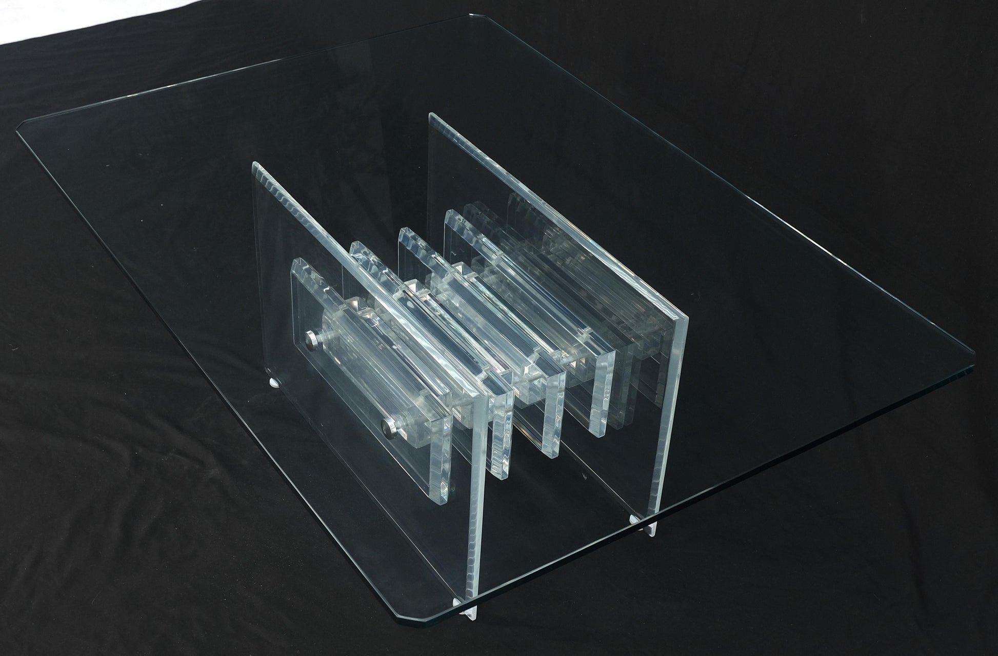 EstablishedLines Mid Century Thick Polished Lucite Rectangle Glass Top Coffee Center Table MINT!