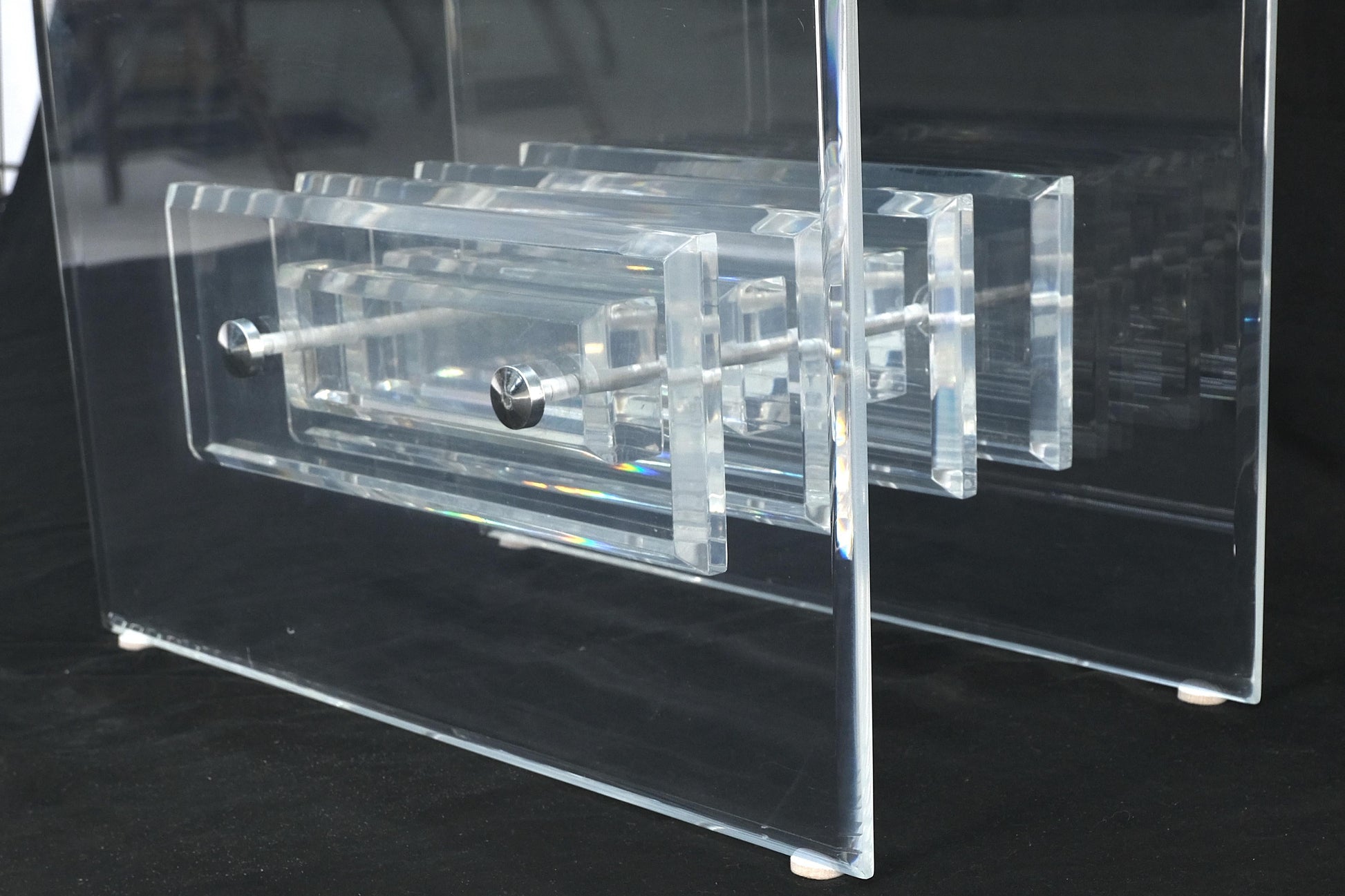 EstablishedLines Mid Century Thick Polished Lucite Rectangle Glass Top Coffee Center Table MINT!