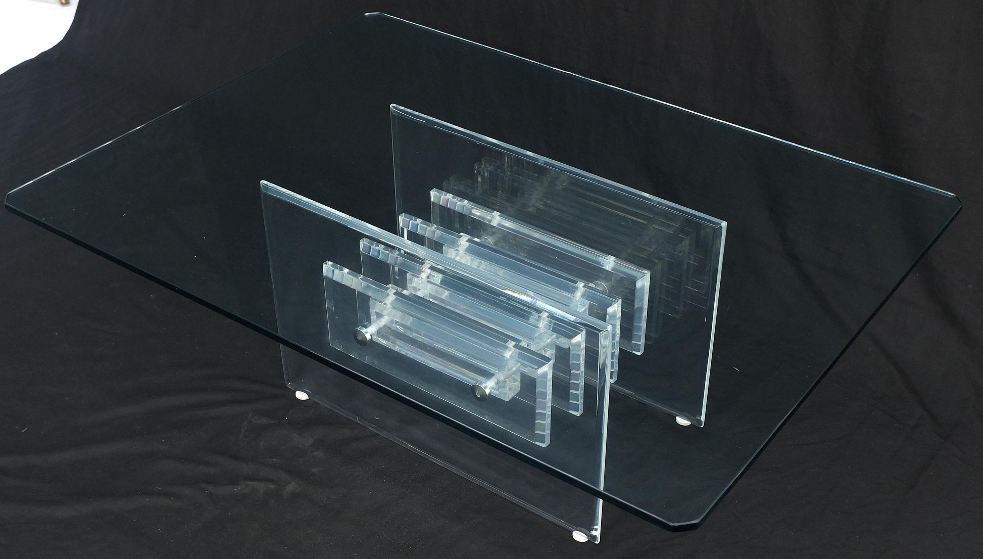 EstablishedLines Mid Century Thick Polished Lucite Rectangle Glass Top Coffee Center Table MINT!
