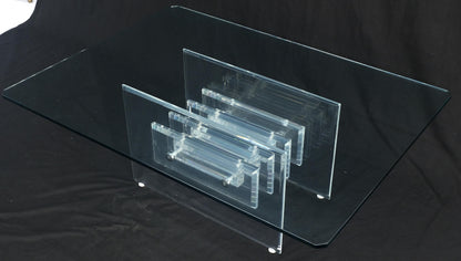 EstablishedLines Mid Century Thick Polished Lucite Rectangle Glass Top Coffee Center Table MINT!