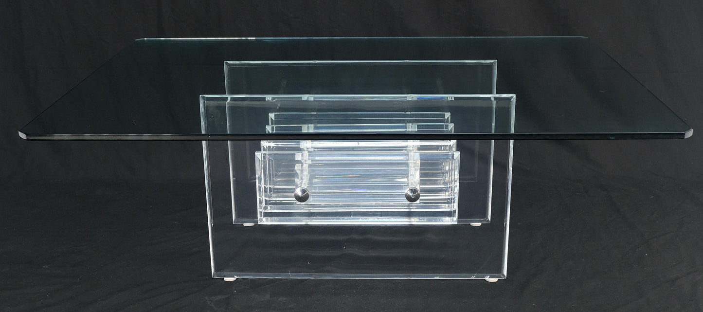 EstablishedLines Mid Century Thick Polished Lucite Rectangle Glass Top Coffee Center Table MINT!