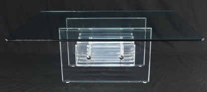EstablishedLines Mid Century Thick Polished Lucite Rectangle Glass Top Coffee Center Table MINT!