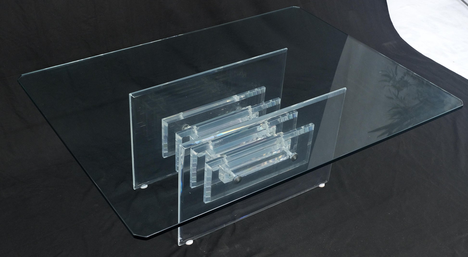 EstablishedLines Mid Century Thick Polished Lucite Rectangle Glass Top Coffee Center Table MINT!