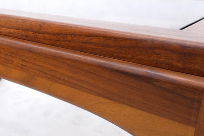 EstablishedLines Pair Solid Oiled Walnut Smoked Glass Rectangle End Tables Stands Mid Century