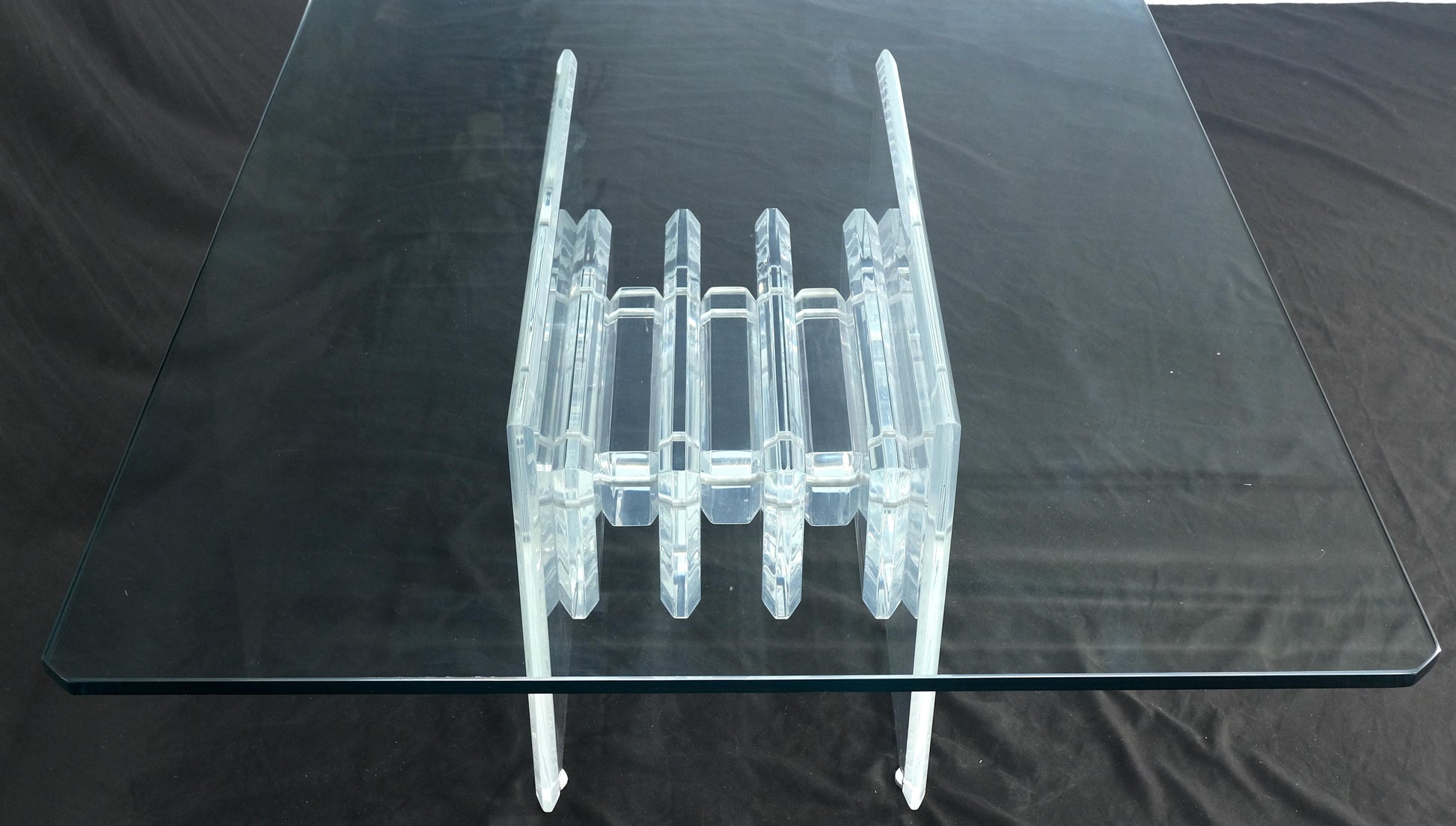 EstablishedLines Mid Century Thick Polished Lucite Rectangle Glass Top Coffee Center Table MINT!