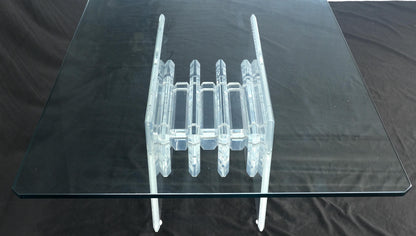 EstablishedLines Mid Century Thick Polished Lucite Rectangle Glass Top Coffee Center Table MINT!