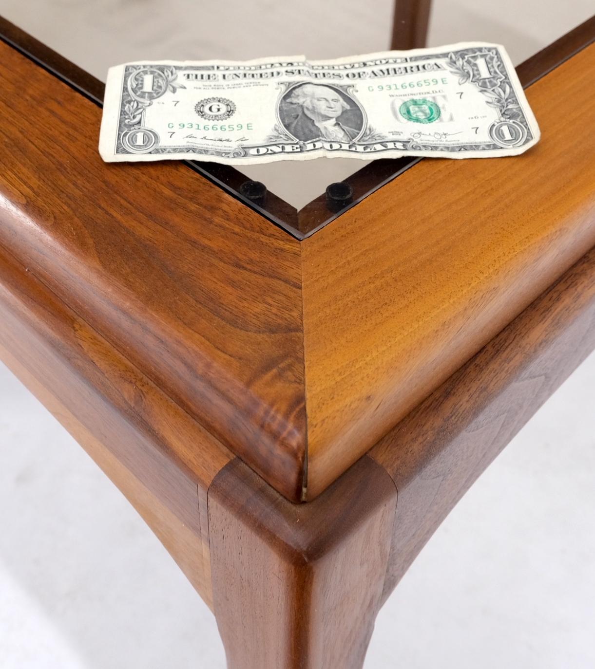 EstablishedLines Pair Solid Oiled Walnut Smoked Glass Rectangle End Tables Stands Mid Century