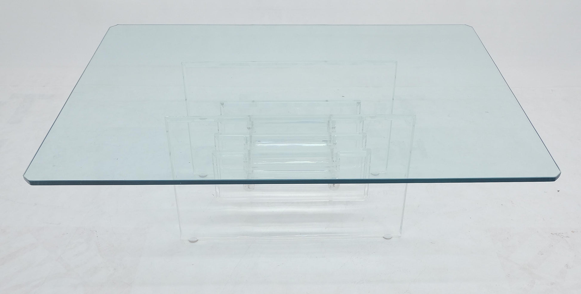 EstablishedLines Mid Century Thick Polished Lucite Rectangle Glass Top Coffee Center Table MINT!