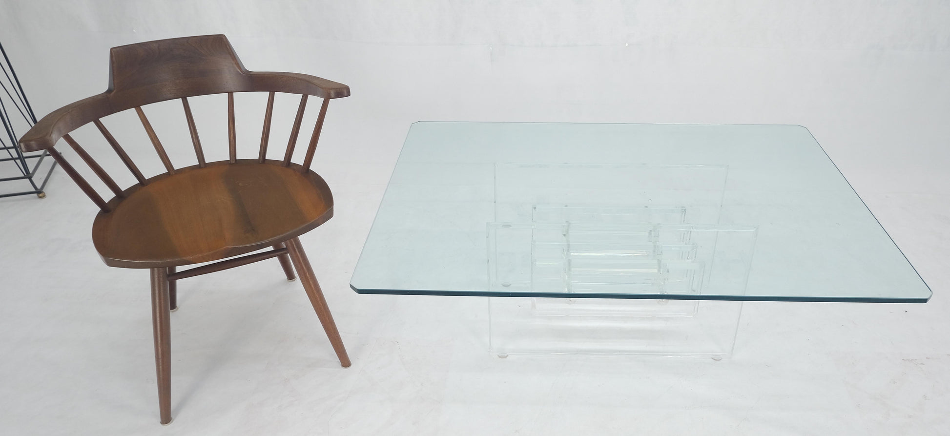 EstablishedLines Mid Century Thick Polished Lucite Rectangle Glass Top Coffee Center Table MINT!