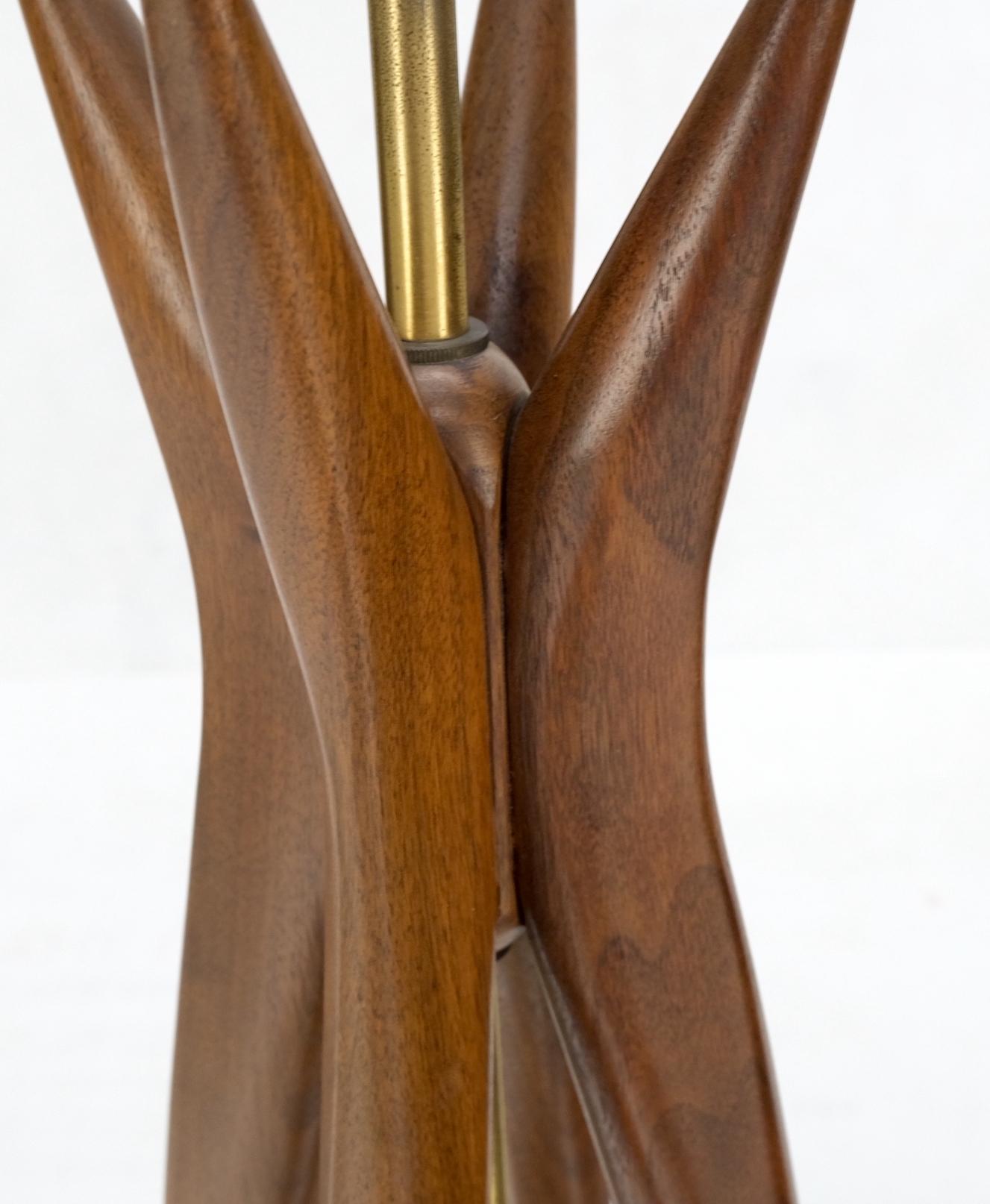 EstablishedLines Pair Carved Oiled Walnut Star Bursting Sputnik Shape Bases Table Lamps Mint!